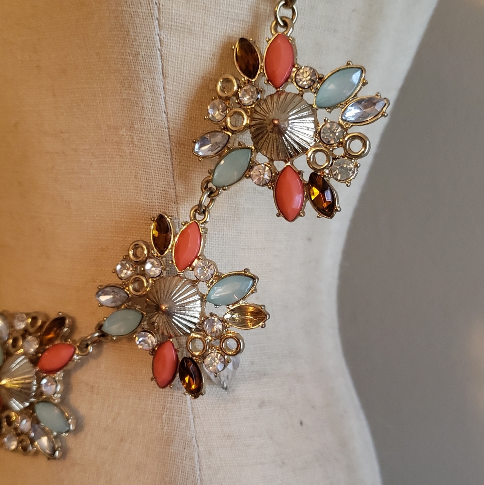 Vibrant Statement Necklace - Gold, Coral and Turq